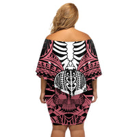 Personalised Polynesia Skull Off Shoulder Short Dress With Boars Tusk Pink Arty Vibe - Wonder Print Shop
