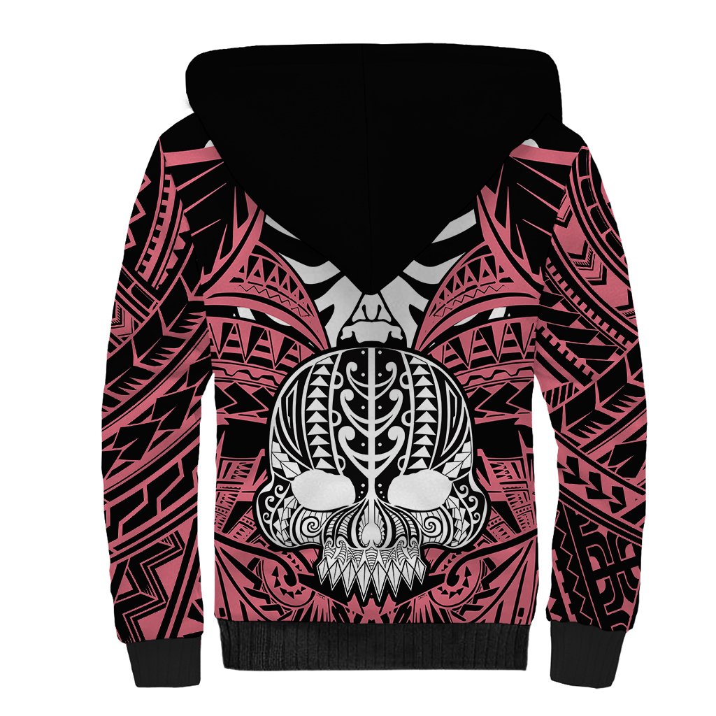 Personalised Polynesia Skull Sherpa Hoodie With Boars Tusk Pink Arty Vibe - Wonder Print Shop