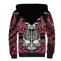 Personalised Polynesia Skull Sherpa Hoodie With Boars Tusk Pink Arty Vibe - Wonder Print Shop