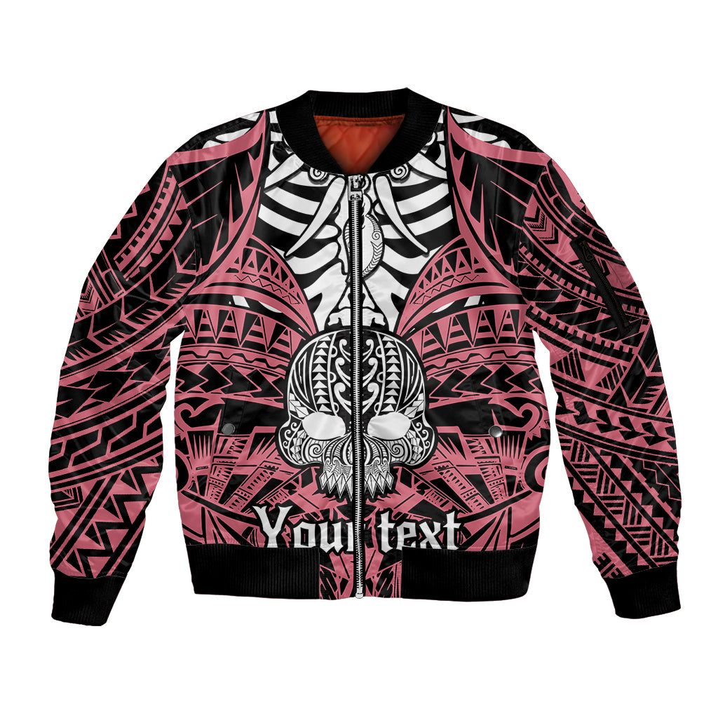 Personalised Polynesia Skull Sleeve Zip Bomber Jacket With Boars Tusk Pink Arty Vibe - Wonder Print Shop