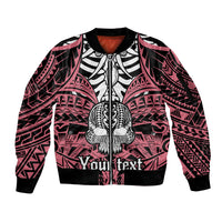 Personalised Polynesia Skull Sleeve Zip Bomber Jacket With Boars Tusk Pink Arty Vibe - Wonder Print Shop