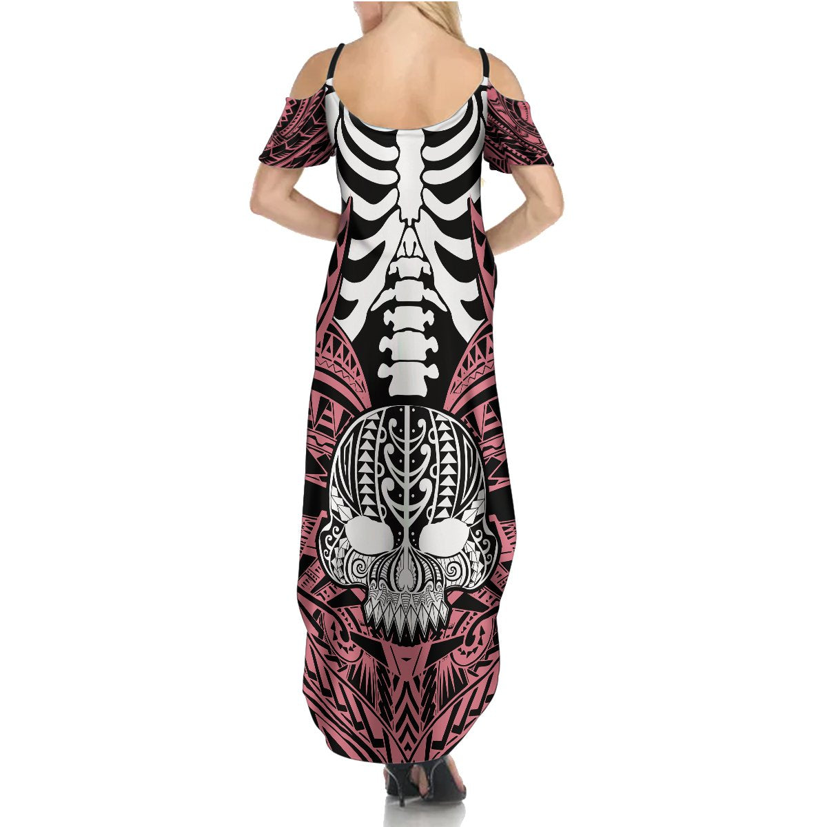 Personalised Polynesia Skull Summer Maxi Dress With Boars Tusk Pink Arty Vibe - Wonder Print Shop