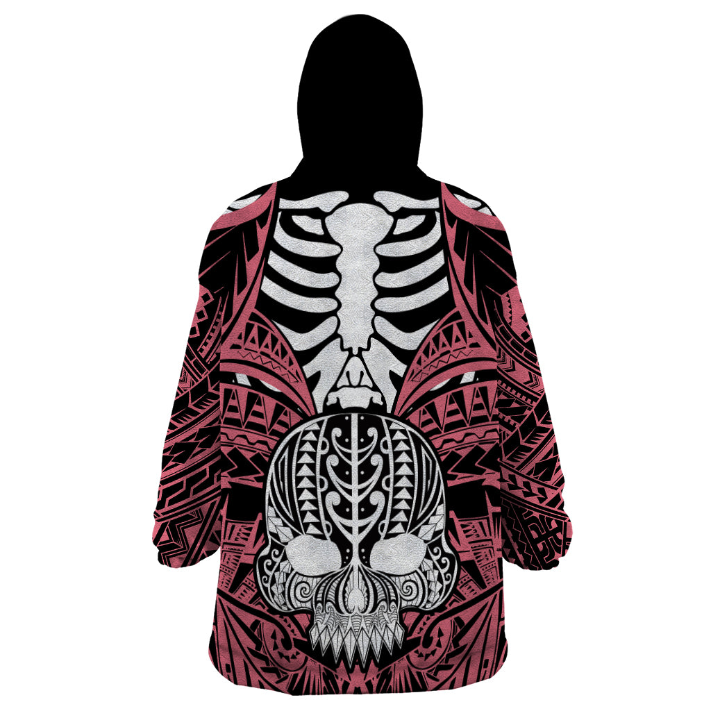 Personalised Polynesia Skull Wearable Blanket Hoodie With Boars Tusk Pink Arty Vibe - Wonder Print Shop