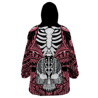 Personalised Polynesia Skull Wearable Blanket Hoodie With Boars Tusk Pink Arty Vibe - Wonder Print Shop