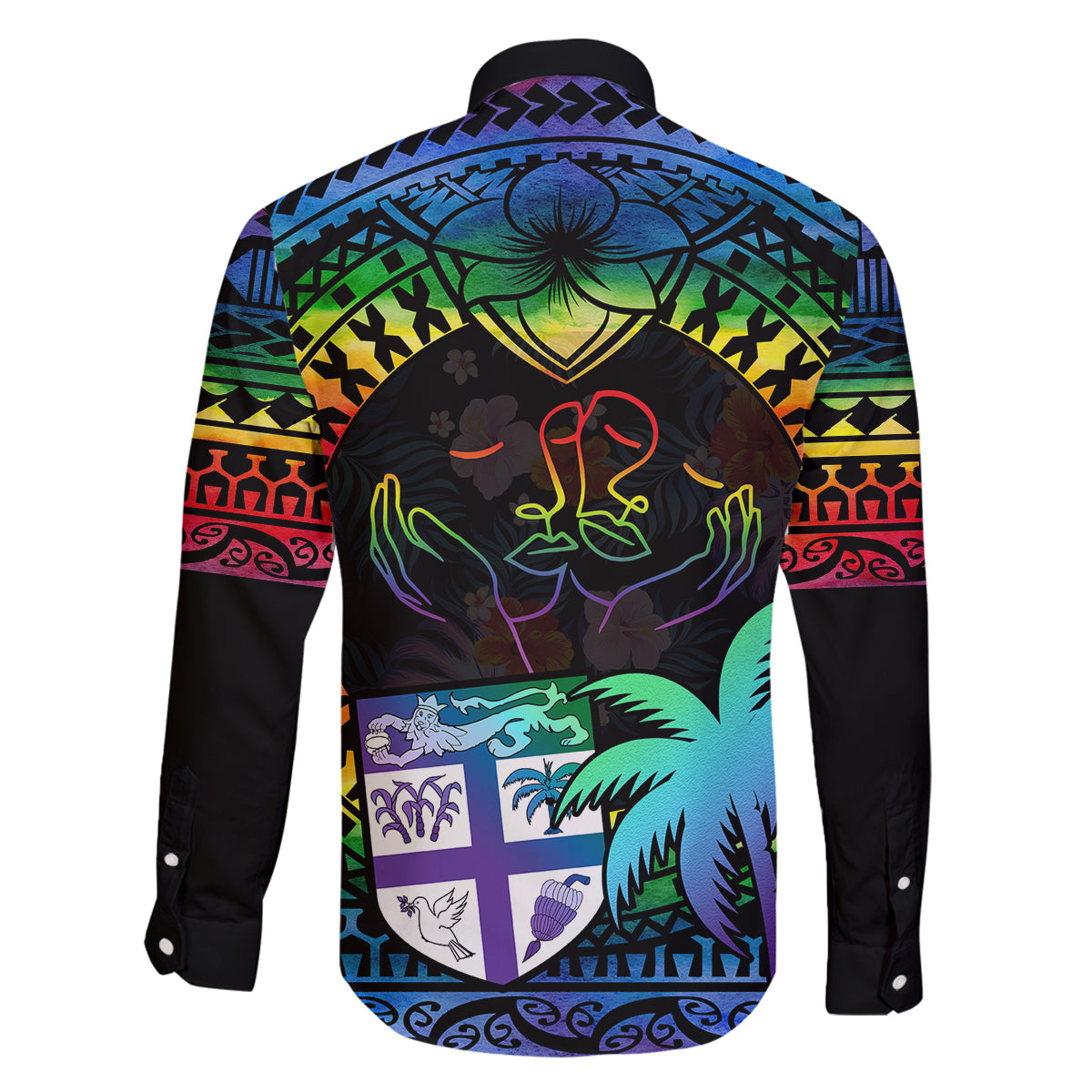 Fiji LGBT Family Matching Long Sleeve Bodycon Dress and Hawaiian Shirt Love Is Love Tapa Pattern Rainbow Water Color LT9 - Wonder Print Shop