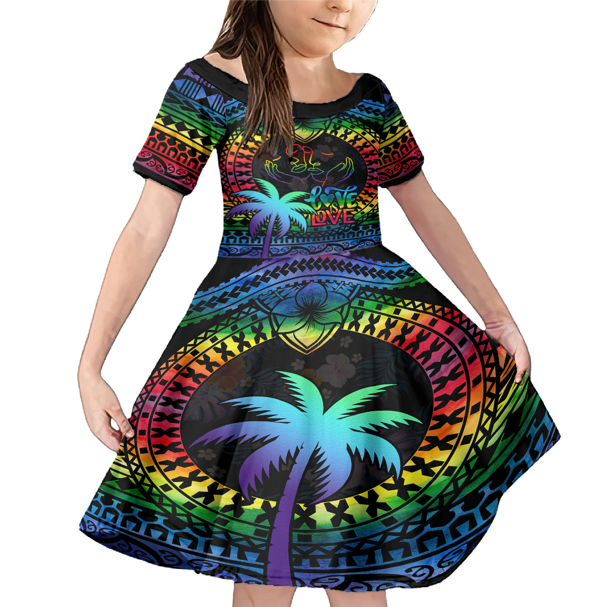 Fiji LGBT Family Matching Mermaid Dress and Hawaiian Shirt Love Is Love Tapa Pattern Rainbow Water Color LT9 - Wonder Print Shop