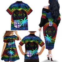 Fiji LGBT Family Matching Off Shoulder Long Sleeve Dress and Hawaiian Shirt Love Is Love Tapa Pattern Rainbow Water Color - Wonder Print Shop