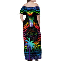 Fiji LGBT Family Matching Off Shoulder Maxi Dress and Hawaiian Shirt Love Is Love Tapa Pattern Rainbow Water Color LT9 - Wonder Print Shop