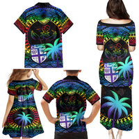 Fiji LGBT Family Matching Puletasi Dress and Hawaiian Shirt Love Is Love Tapa Pattern Rainbow Water Color - Wonder Print Shop