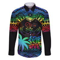 Fiji LGBT Family Matching Short Sleeve Bodycon Dress and Hawaiian Shirt Love Is Love Tapa Pattern Rainbow Water Color - Wonder Print Shop