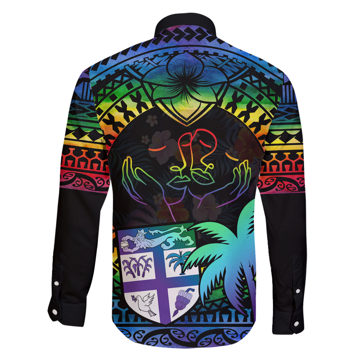 Fiji LGBT Family Matching Short Sleeve Bodycon Dress and Hawaiian Shirt Love Is Love Tapa Pattern Rainbow Water Color - Wonder Print Shop