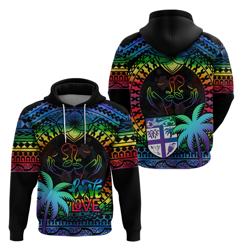 Fiji LGBT Hoodie Love Is Love Tapa Pattern Rainbow Water Color - Wonder Print Shop