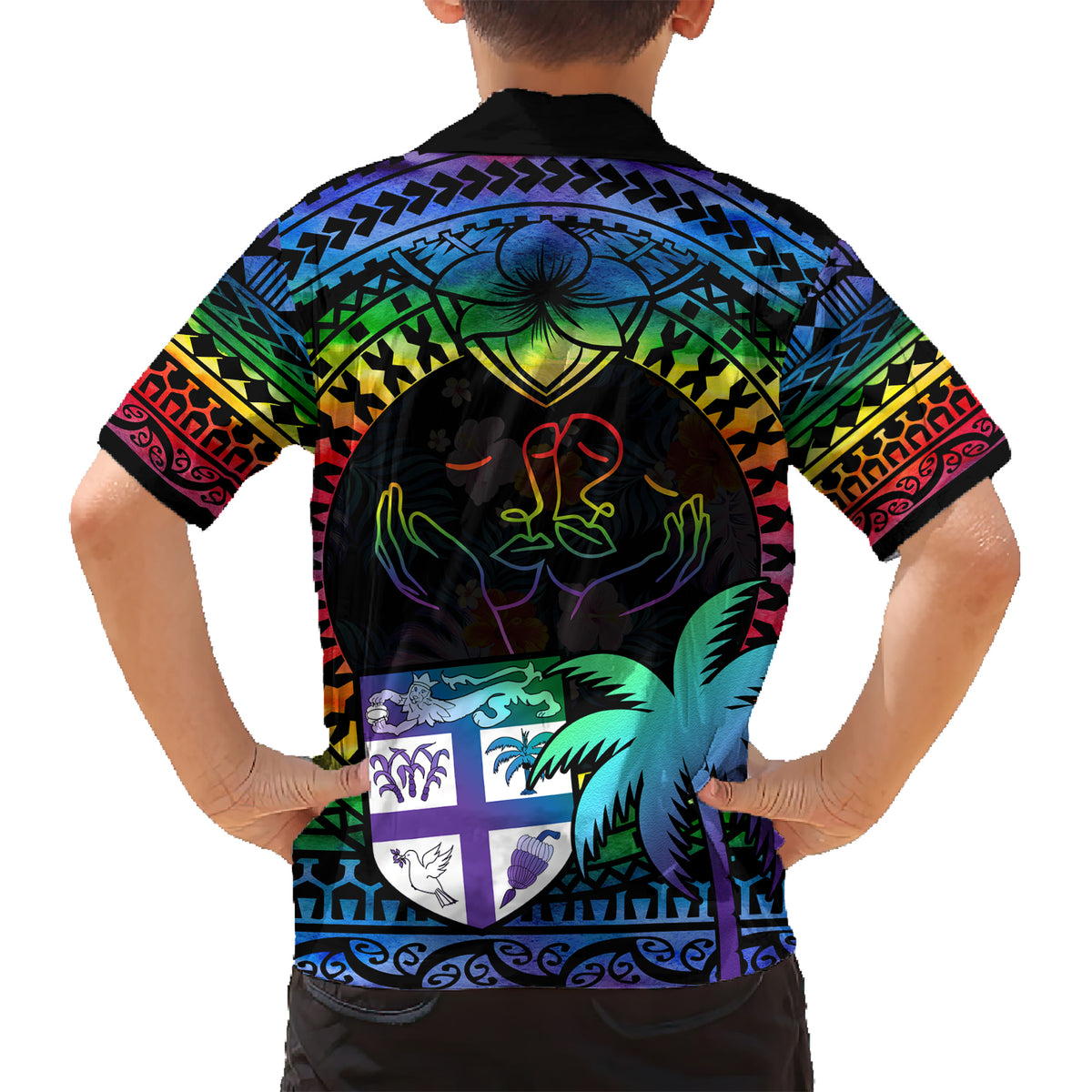 Fiji LGBT Kid Hawaiian Shirt Love Is Love Tapa Pattern Rainbow Water Color - Wonder Print Shop