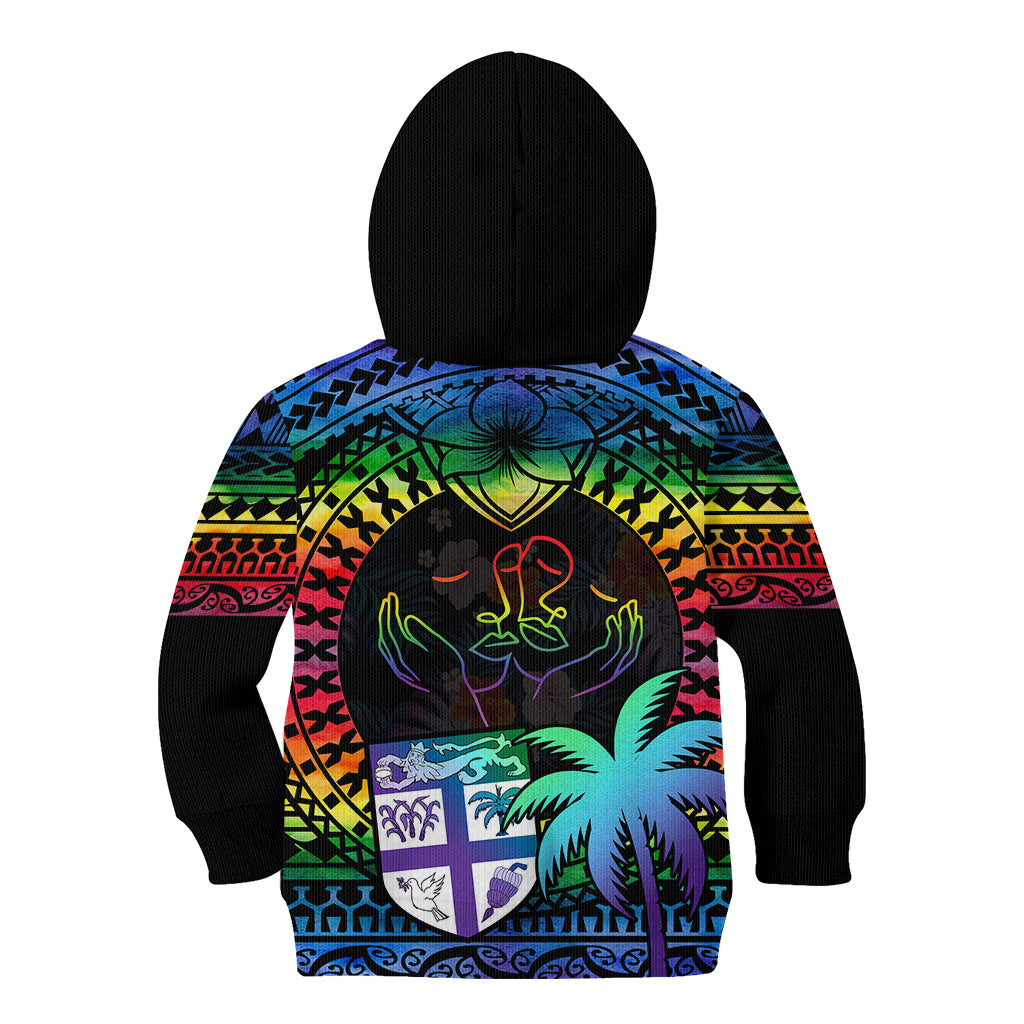 Fiji LGBT Kid Hoodie Love Is Love Tapa Pattern Rainbow Water Color - Wonder Print Shop