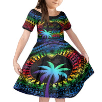 Fiji LGBT Kid Short Sleeve Dress Love Is Love Tapa Pattern Rainbow Water Color - Wonder Print Shop