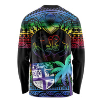 Fiji LGBT Long Sleeve Shirt Love Is Love Tapa Pattern Rainbow Water Color - Wonder Print Shop