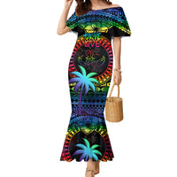 Fiji LGBT Mermaid Dress Love Is Love Tapa Pattern Rainbow Water Color - Wonder Print Shop