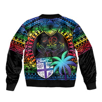 Fiji LGBT Sleeve Zip Bomber Jacket Love Is Love Tapa Pattern Rainbow Water Color - Wonder Print Shop