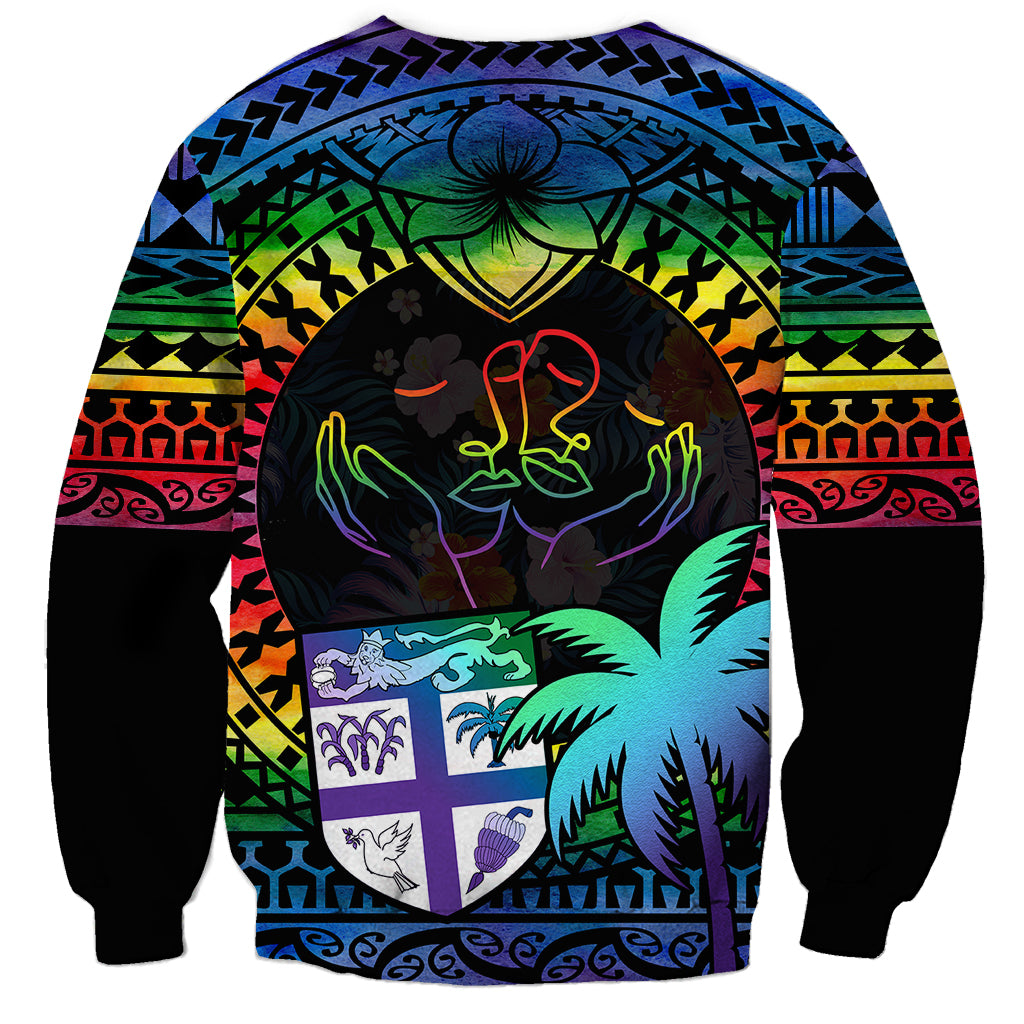 Fiji LGBT Sweatshirt Love Is Love Tapa Pattern Rainbow Water Color - Wonder Print Shop