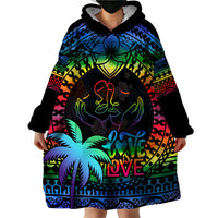 Fiji LGBT Wearable Blanket Hoodie Love Is Love Tapa Pattern Rainbow Water Color - Wonder Print Shop