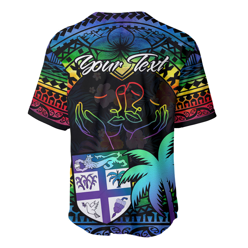 Personalised Fiji LGBT Baseball Jersey Love Is Love Tapa Pattern Rainbow Water Color LT9 - Wonder Print Shop