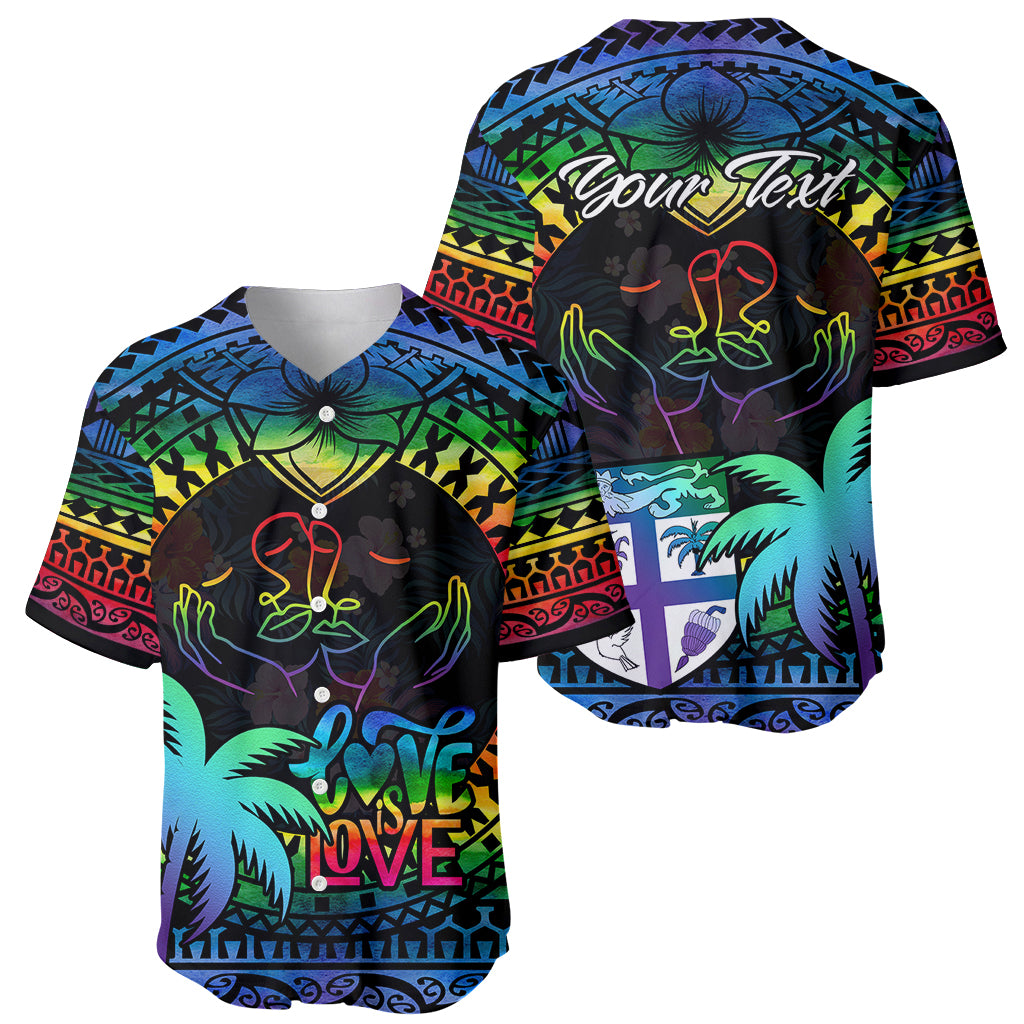 Personalised Fiji LGBT Baseball Jersey Love Is Love Tapa Pattern Rainbow Water Color LT9 - Wonder Print Shop