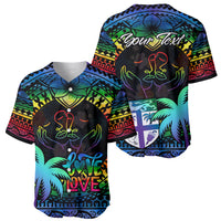 Personalised Fiji LGBT Baseball Jersey Love Is Love Tapa Pattern Rainbow Water Color LT9 - Wonder Print Shop