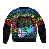 Personalised Fiji LGBT Bomber Jacket Love Is Love Tapa Pattern Rainbow Water Color LT9 - Wonder Print Shop