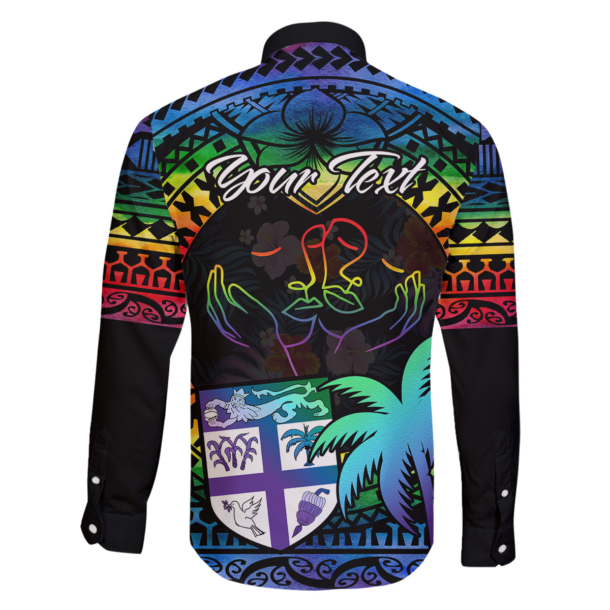 Personalised Fiji LGBT Family Matching Long Sleeve Bodycon Dress and Hawaiian Shirt Love Is Love Tapa Pattern Rainbow Water Color LT9 - Wonder Print Shop