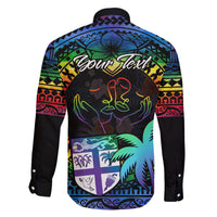 Personalised Fiji LGBT Family Matching Long Sleeve Bodycon Dress and Hawaiian Shirt Love Is Love Tapa Pattern Rainbow Water Color LT9 - Wonder Print Shop