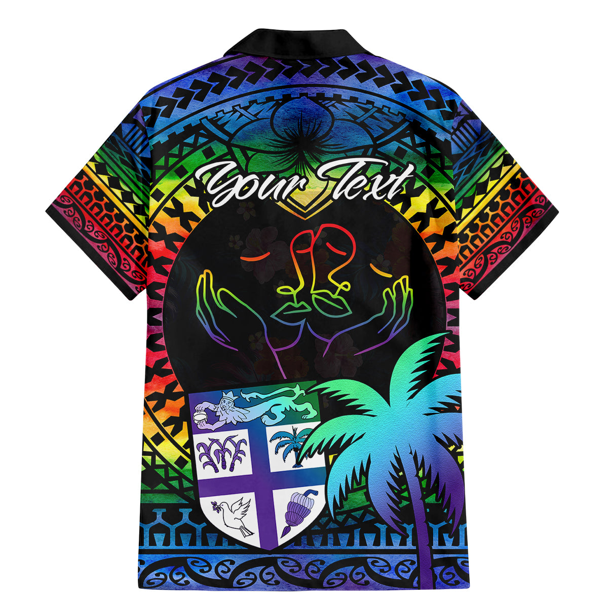 Personalised Fiji LGBT Family Matching Mermaid Dress and Hawaiian Shirt Love Is Love Tapa Pattern Rainbow Water Color LT9 - Wonder Print Shop