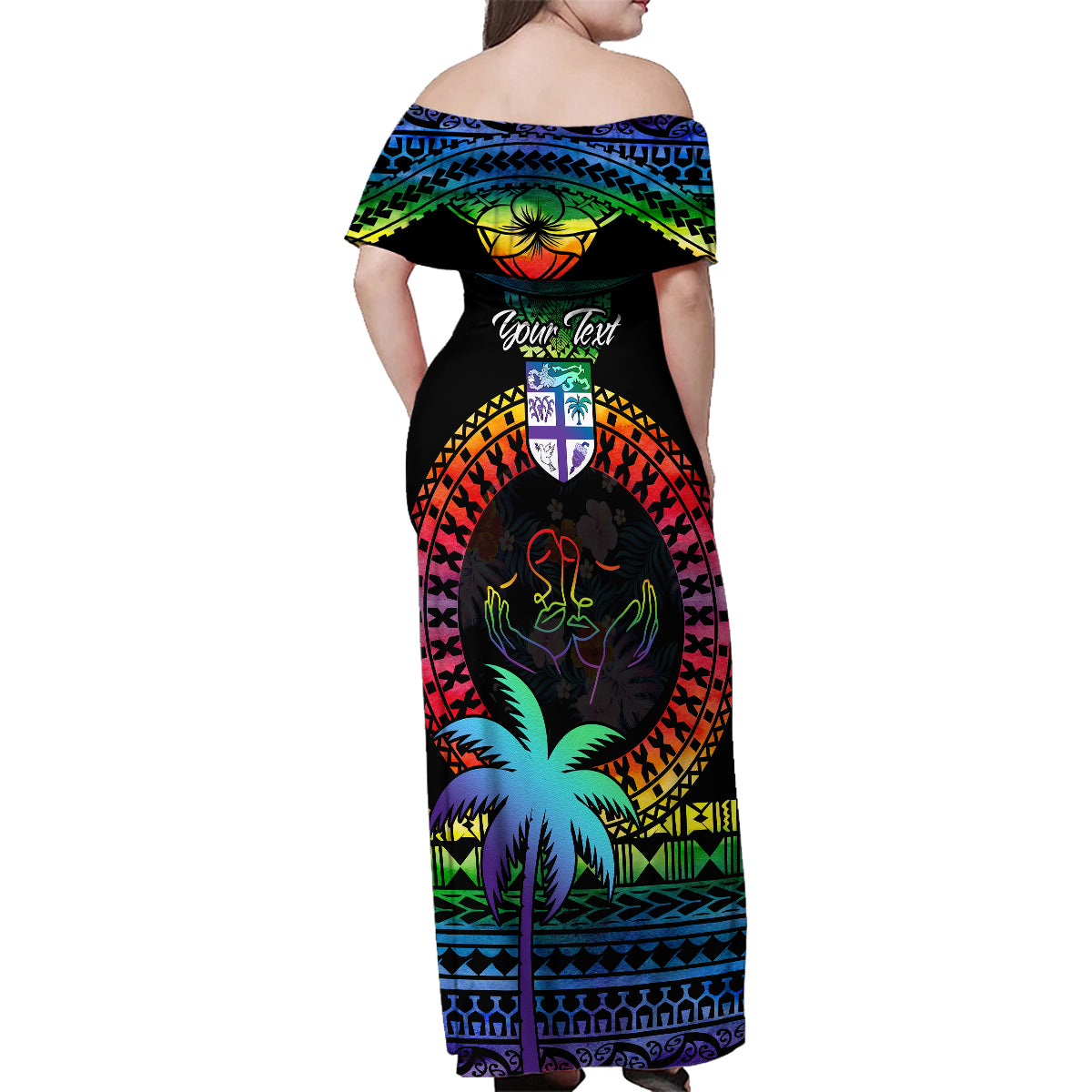 Personalised Fiji LGBT Family Matching Off Shoulder Maxi Dress and Hawaiian Shirt Love Is Love Tapa Pattern Rainbow Water Color LT9 - Wonder Print Shop