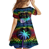 Personalised Fiji LGBT Family Matching Off Shoulder Short Dress and Hawaiian Shirt Love Is Love Tapa Pattern Rainbow Water Color LT9 - Wonder Print Shop
