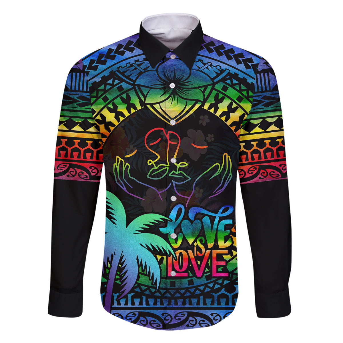 Personalised Fiji LGBT Family Matching Off Shoulder Short Dress and Hawaiian Shirt Love Is Love Tapa Pattern Rainbow Water Color LT9 - Wonder Print Shop