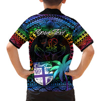 Personalised Fiji LGBT Family Matching Puletasi Dress and Hawaiian Shirt Love Is Love Tapa Pattern Rainbow Water Color - Wonder Print Shop