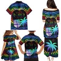 Personalised Fiji LGBT Family Matching Puletasi Dress and Hawaiian Shirt Love Is Love Tapa Pattern Rainbow Water Color - Wonder Print Shop