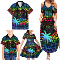 Personalised Fiji LGBT Family Matching Summer Maxi Dress and Hawaiian Shirt Love Is Love Tapa Pattern Rainbow Water Color - Wonder Print Shop