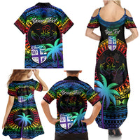 Personalised Fiji LGBT Family Matching Summer Maxi Dress and Hawaiian Shirt Love Is Love Tapa Pattern Rainbow Water Color - Wonder Print Shop