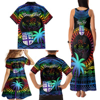 Personalised Fiji LGBT Family Matching Tank Maxi Dress and Hawaiian Shirt Love Is Love Tapa Pattern Rainbow Water Color - Wonder Print Shop