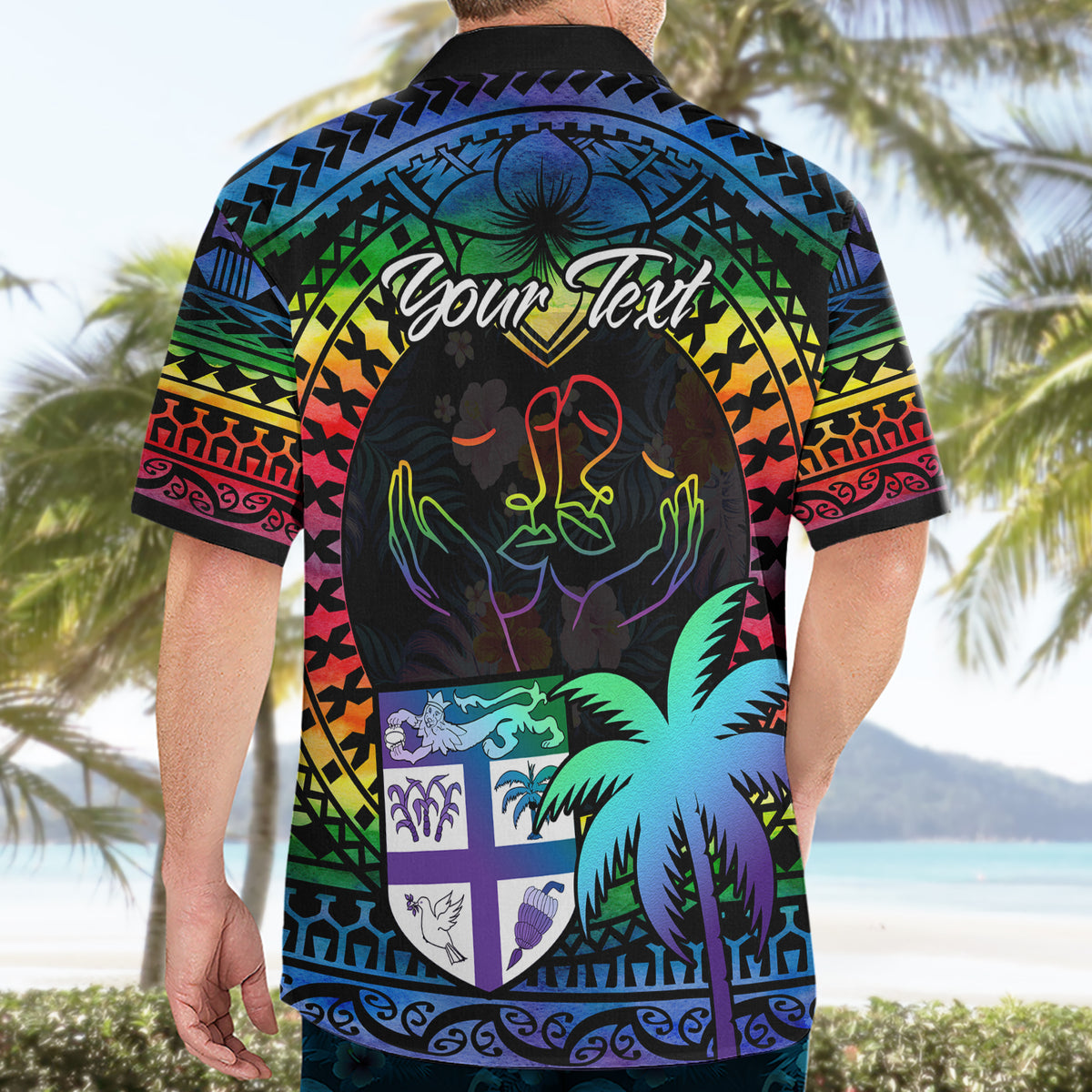 Personalised Fiji LGBT Hawaiian Shirt Love Is Love Tapa Pattern Rainbow Water Color - Wonder Print Shop