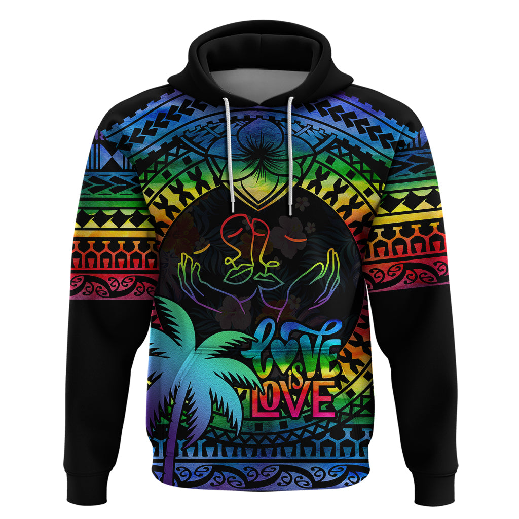 Personalised Fiji LGBT Hoodie Love Is Love Tapa Pattern Rainbow Water Color - Wonder Print Shop
