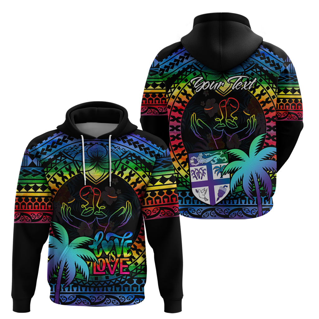 Personalised Fiji LGBT Hoodie Love Is Love Tapa Pattern Rainbow Water Color - Wonder Print Shop