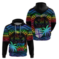 Personalised Fiji LGBT Hoodie Love Is Love Tapa Pattern Rainbow Water Color - Wonder Print Shop