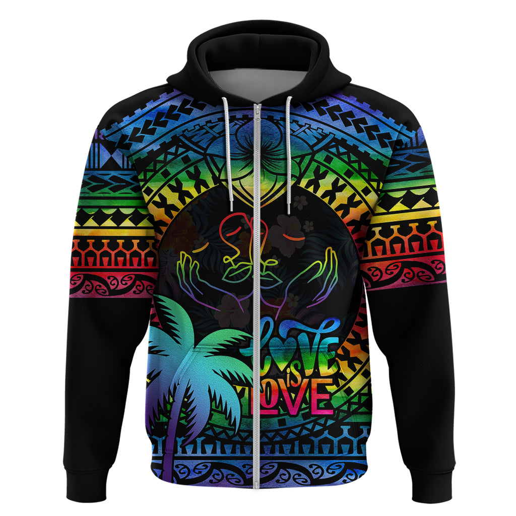 Personalised Fiji LGBT Hoodie Love Is Love Tapa Pattern Rainbow Water Color - Wonder Print Shop