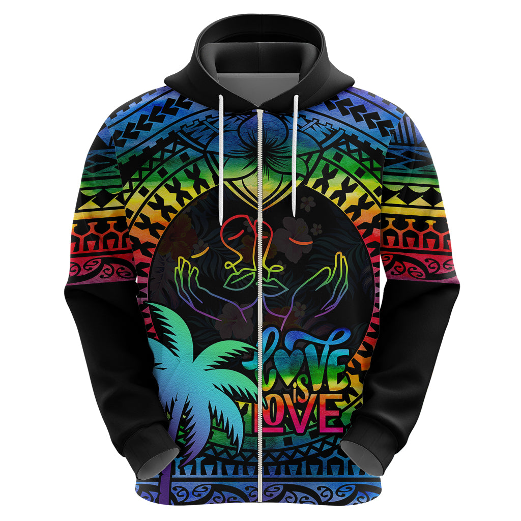 Personalised Fiji LGBT Hoodie Love Is Love Tapa Pattern Rainbow Water Color - Wonder Print Shop