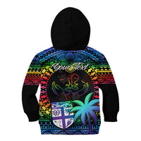 Personalised Fiji LGBT Kid Hoodie Love Is Love Tapa Pattern Rainbow Water Color - Wonder Print Shop