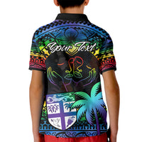 Personalised Fiji LGBT Kid Polo Shirt Love Is Love Tapa Pattern Rainbow Water Color - Wonder Print Shop