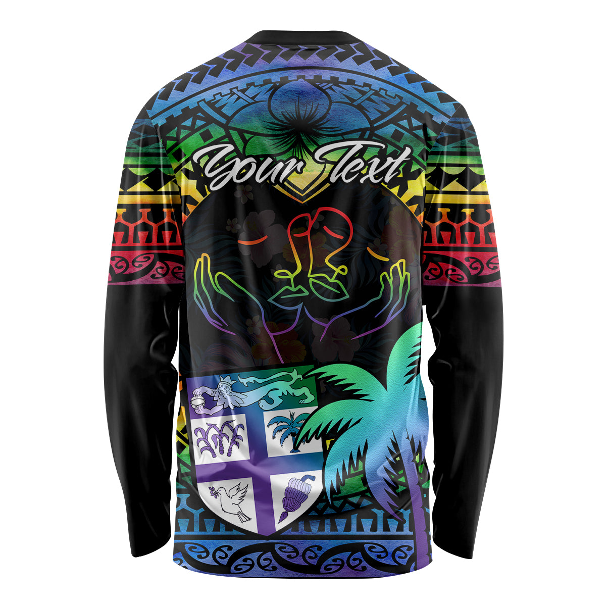 Personalised Fiji LGBT Long Sleeve Shirt Love Is Love Tapa Pattern Rainbow Water Color - Wonder Print Shop