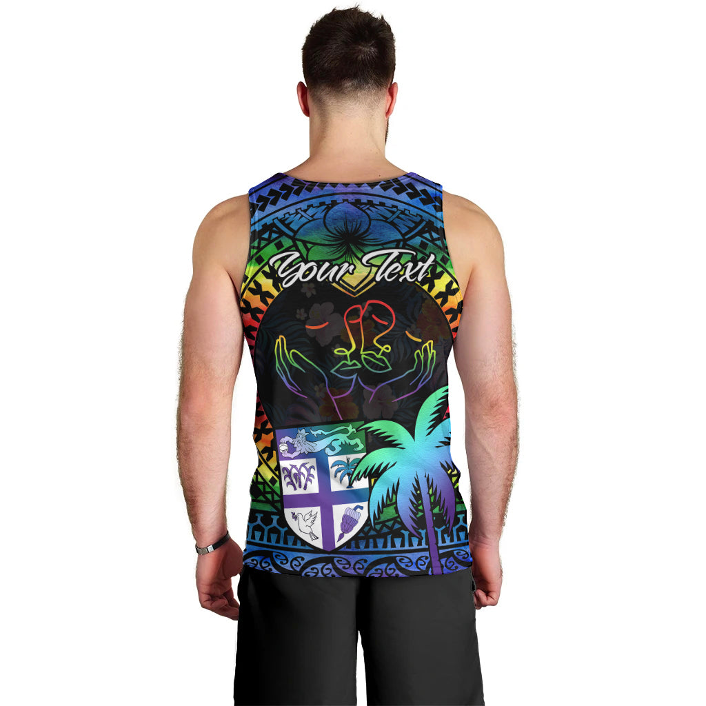 Personalised Fiji LGBT Men Tank Top Love Is Love Tapa Pattern Rainbow Water Color - Wonder Print Shop