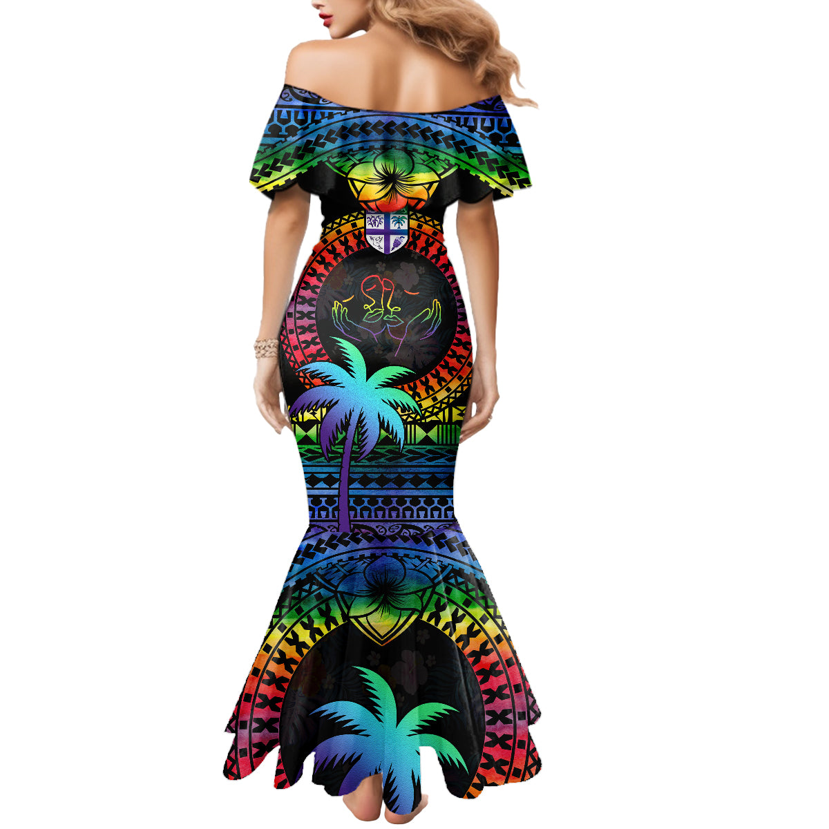 Personalised Fiji LGBT Mermaid Dress Love Is Love Tapa Pattern Rainbow Water Color - Wonder Print Shop